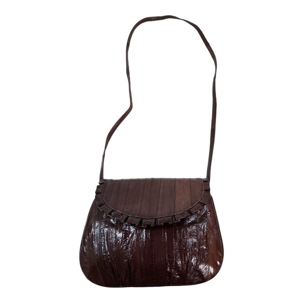 80s Eel Fish Leather Bag Brown Patent Hipster Rare Vintage Retro Fancy Purse View 2